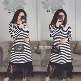 Váy len basic pha chân ren nơ cạnh