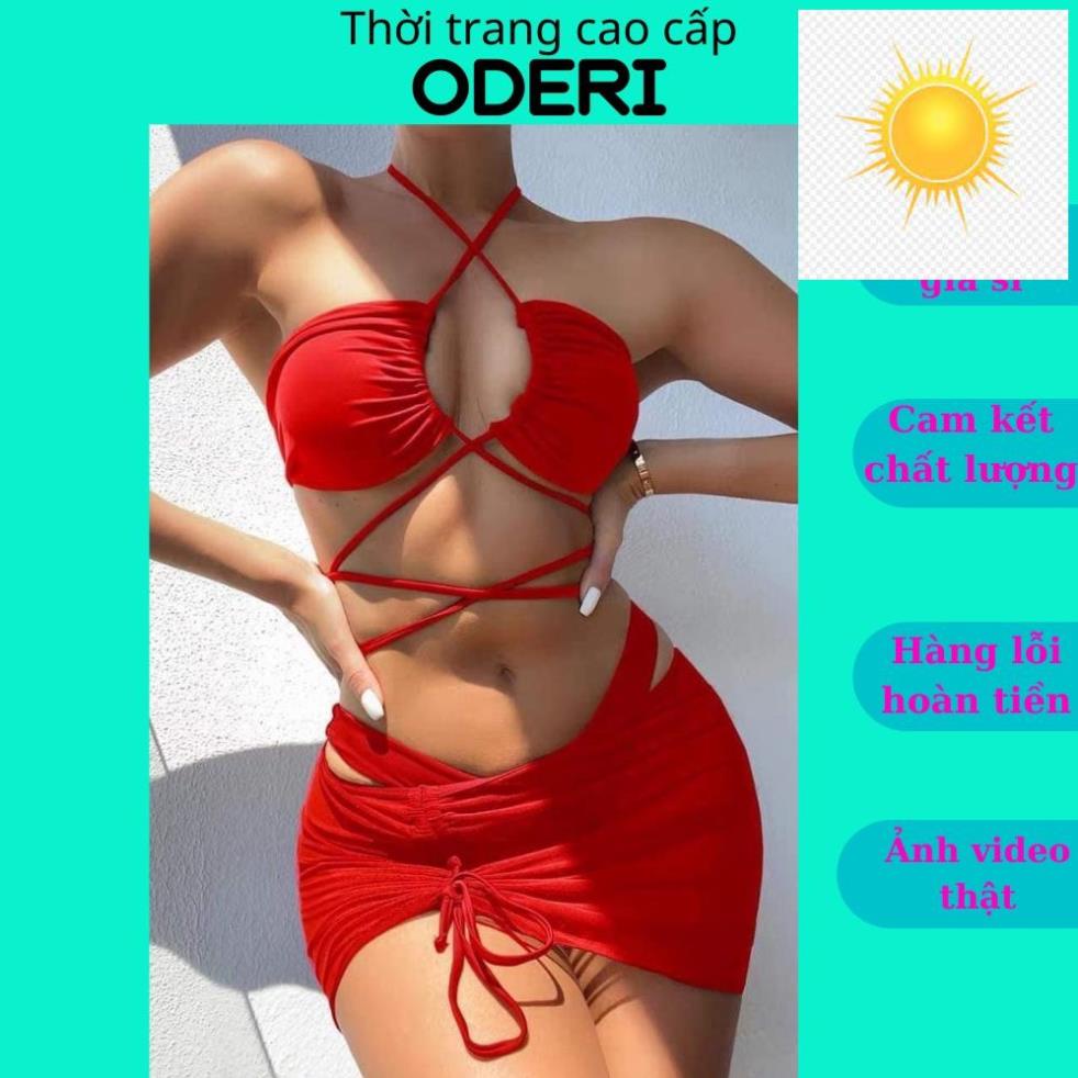 🕵️ SET 3 MÓN Bikini, Đồ Bơi Đi Biển Hai Mảnh Áo Buộc Dây Quấn Eo Váy Rút Bên Hông SEXY ODERI MS01 🕵️🕵️