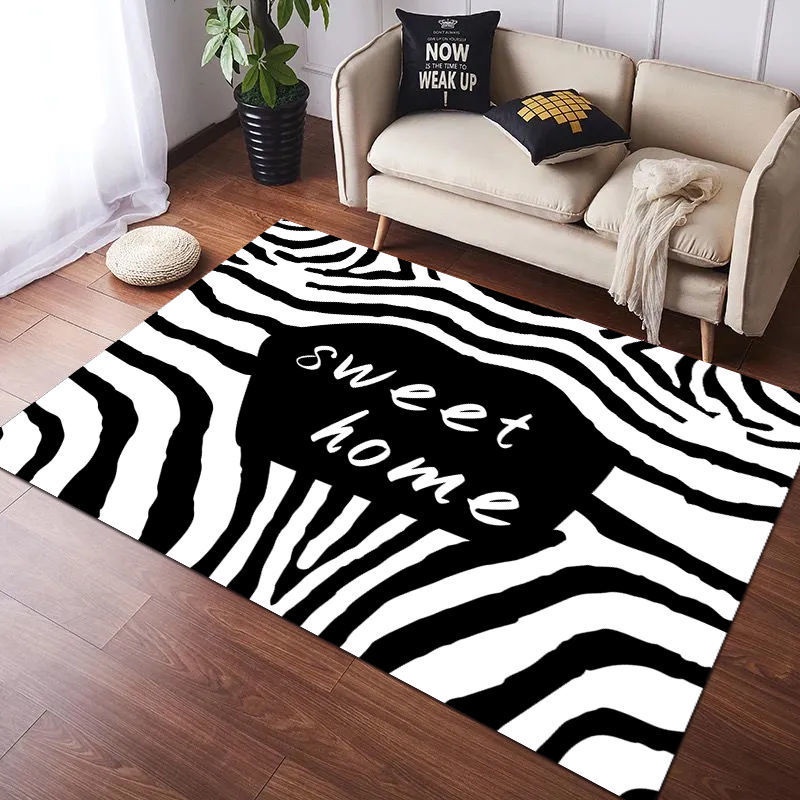 Thảm trải sàn phòng khách/ bàn cà phê họa tiết mặt cười màu trắng đen đơn giản chống bụi