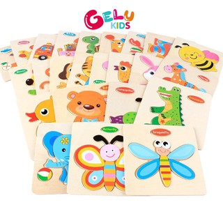 Tranh ghép gỗ nổi hình động vật 3D GELU KIDS đồ chơi trẻ em, gỗ xếp hình cho bé vừa học vừa chơi