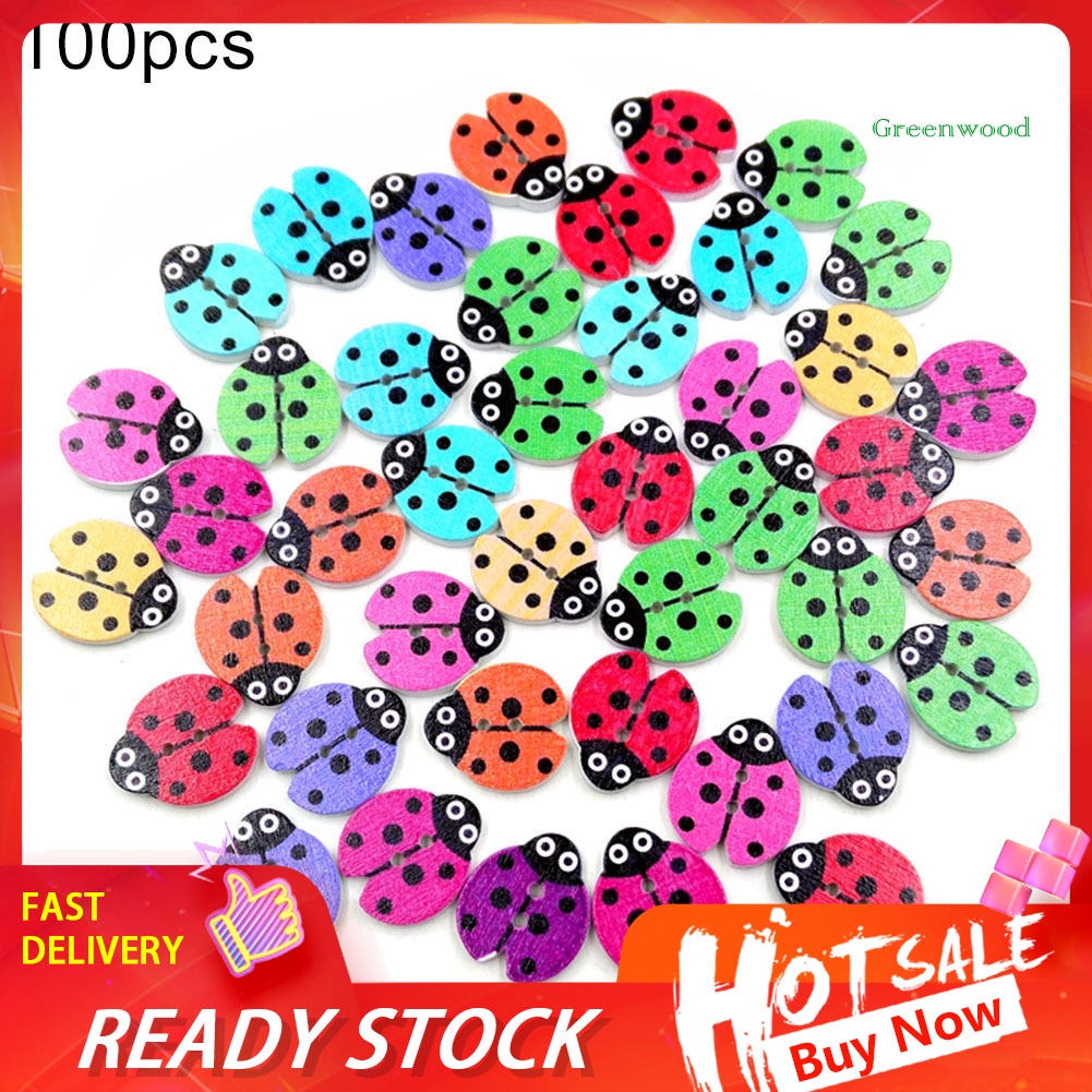100 Khuy Gỗ 2 Lỗ Hình Bọ Rùa