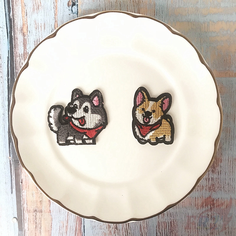 Set 1 / 2 Miếng Vá Quần Áo Hình Chó Husky &amp; Corgi Dễ Thương