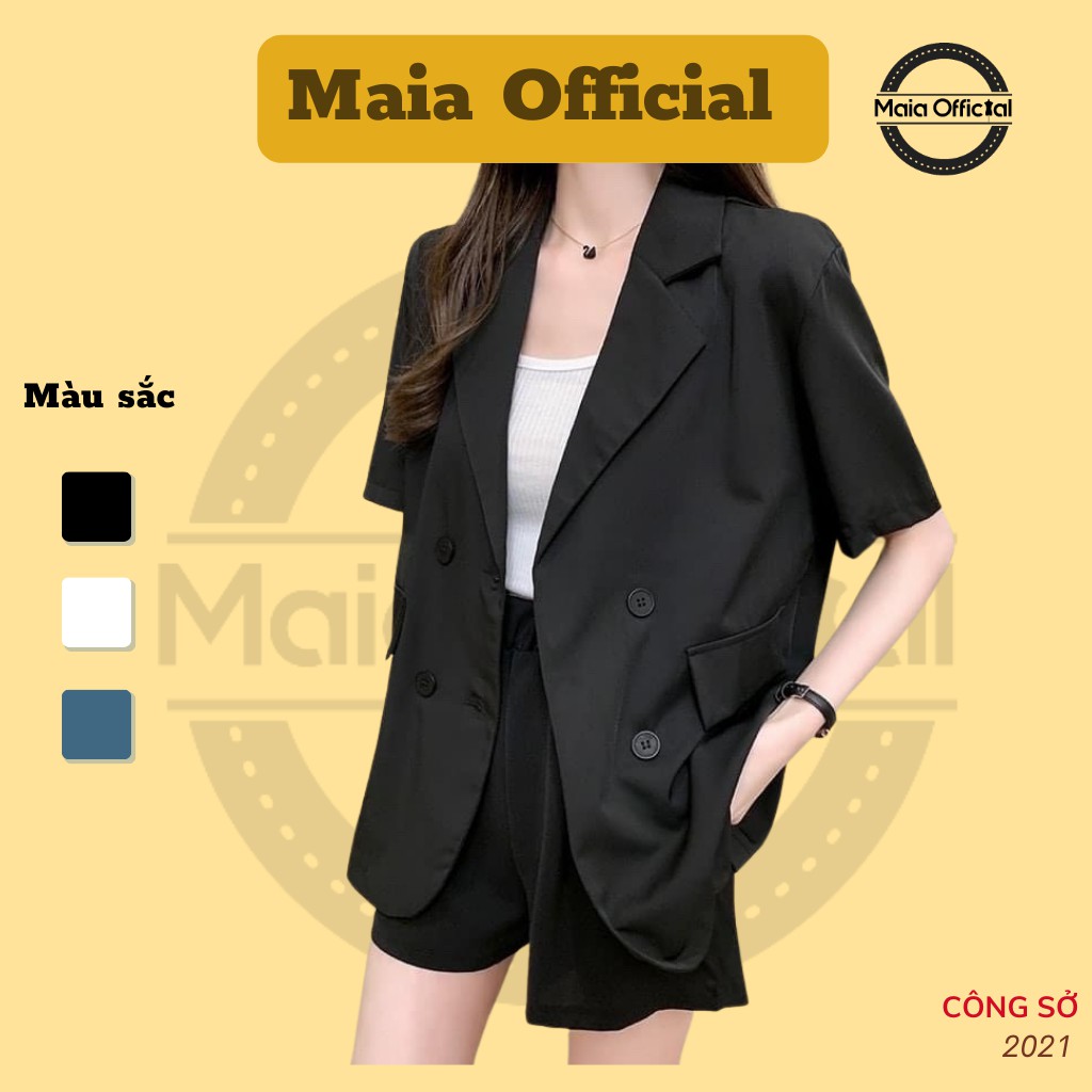 Áo khoác cổ vest công sở Maia Official (3 màu),  2 túi giả, áo cổ vest, ngắn tay, basic, trẻ trung, chất ghi trượt hàn