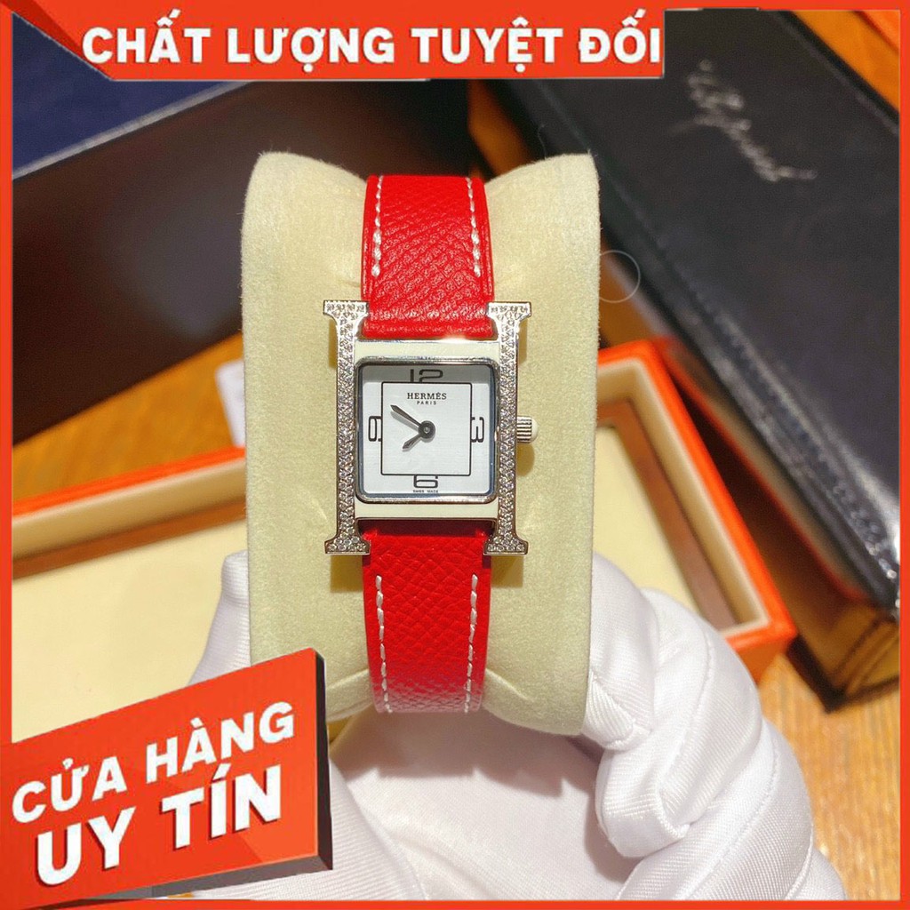 Đồng Hồ Nữ Dây Da Cá Sấu Hàng Hiệu Hemes Heure H Double Jeu Chống Nước Chống Trầy Xước Size 20*30mm