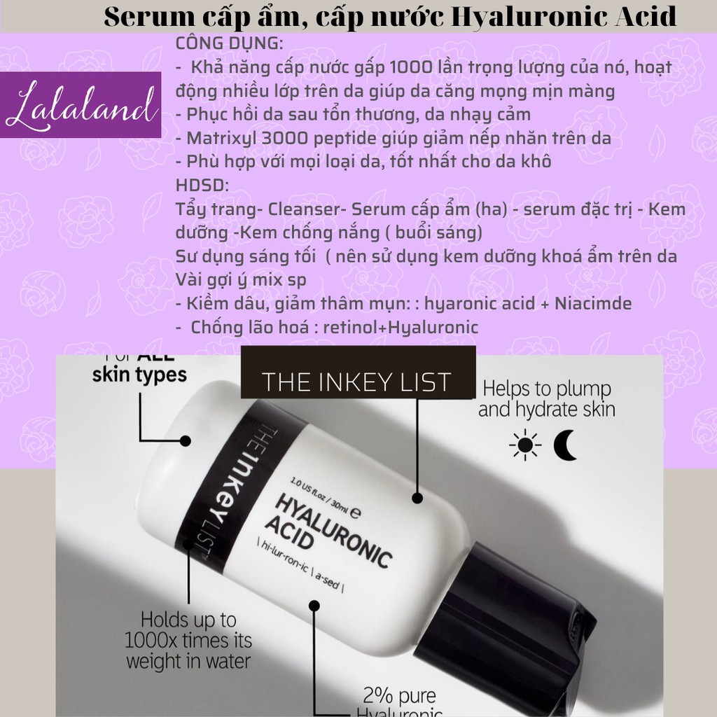 Tinh chất cấp ẩm phục hồi da The INKEY List Hyaluronic Acid Serum 30ml
