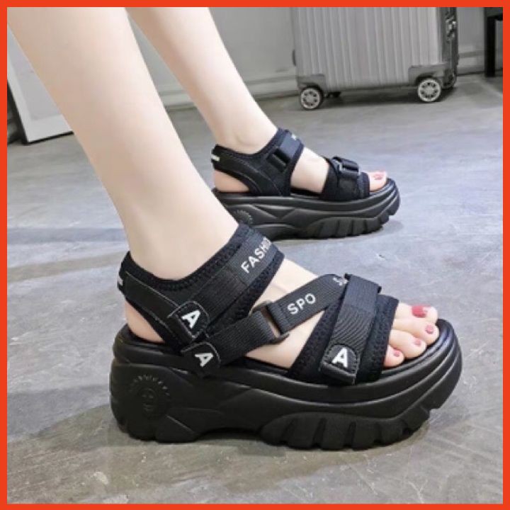 Giày Sandal Nữ Học Sinh Đế Cao 6Cm Thời Trang Cá Tính, Dép Sandal Kiểu Quai Chéo Đế Bánh Mỳ Mang Đi Học, Đi Chơi