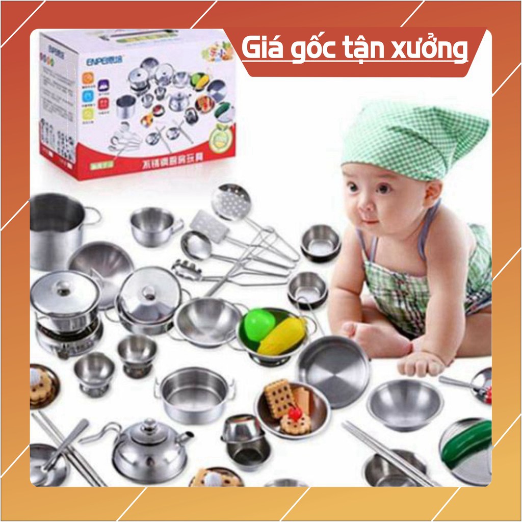 {Giá sỉ} Bộ Đồ Chơi Nấu Ăn Bằng Inox 40 Chi Tiết