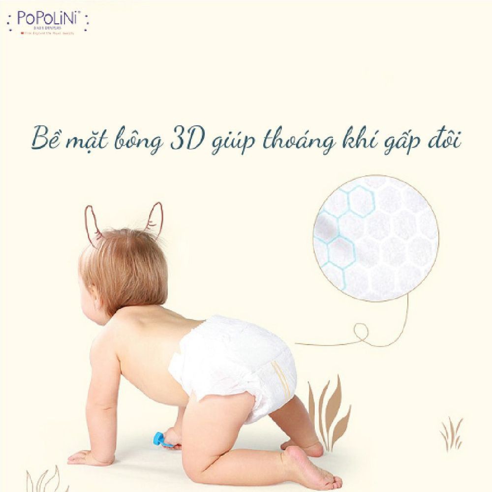 [MUA 1 TẶNG 1] Tã dán cho bé POPOLINI, size NB, 30 miếng, giúp hoạt động của bé trở nên dễ dàng, khô thoáng và dễ chịu