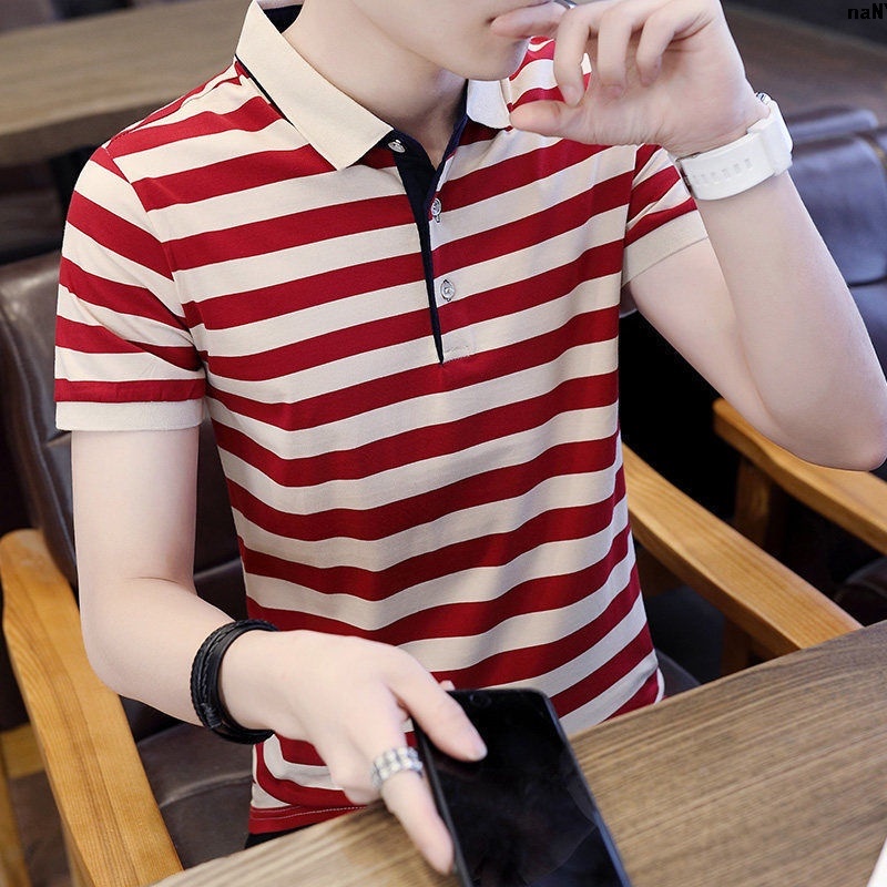 Áo Thun POLO Tay Lửng Cổ Đứng Họa Tiết Kẻ Sọc 12-Laced-up 2021 Cho Nam