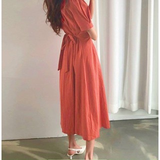 Đầm váy freesize cổ tròn xếp li eo 2 màu