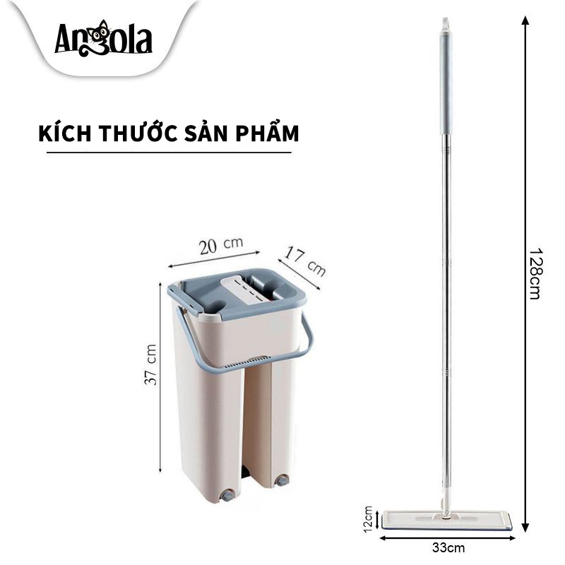 Cây lau nhà thông minh tự vắt Angola D01 xoay 360 độ, Bộ chổi lau nhà tự vắt thông minh 2 ngăn chính hãng cao cấp