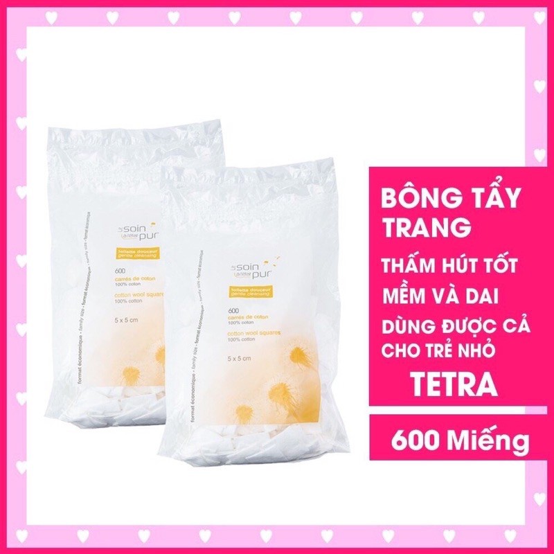 Bông tẩy trang 600 miếng tetra Pháp, Bông tẩy trang 500 miếng tetra Pháp