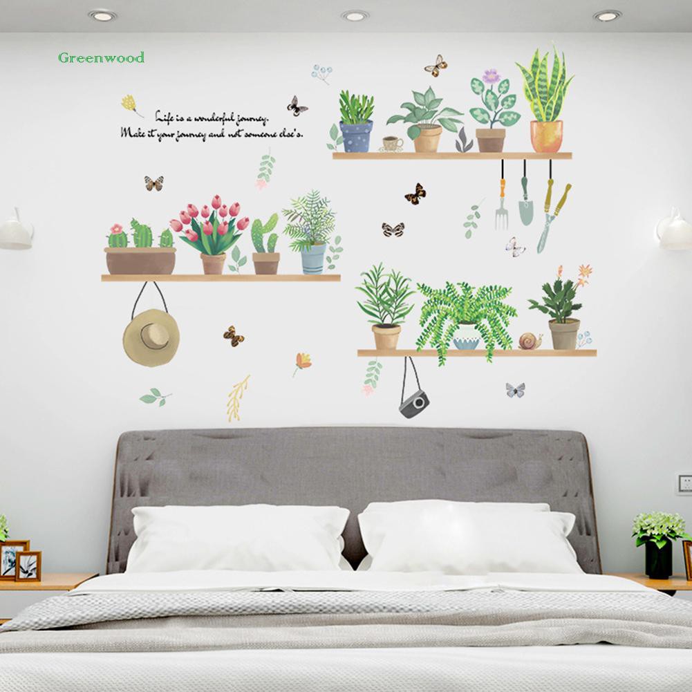 Giấy dán tường trang trí in họa tiết cây bonsai + bướm + hoa