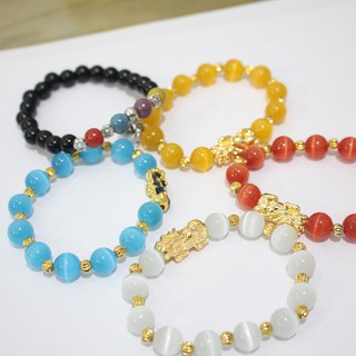 Vòng tay đá mix mặt tỳ hưu vàng ( Màu Cam )