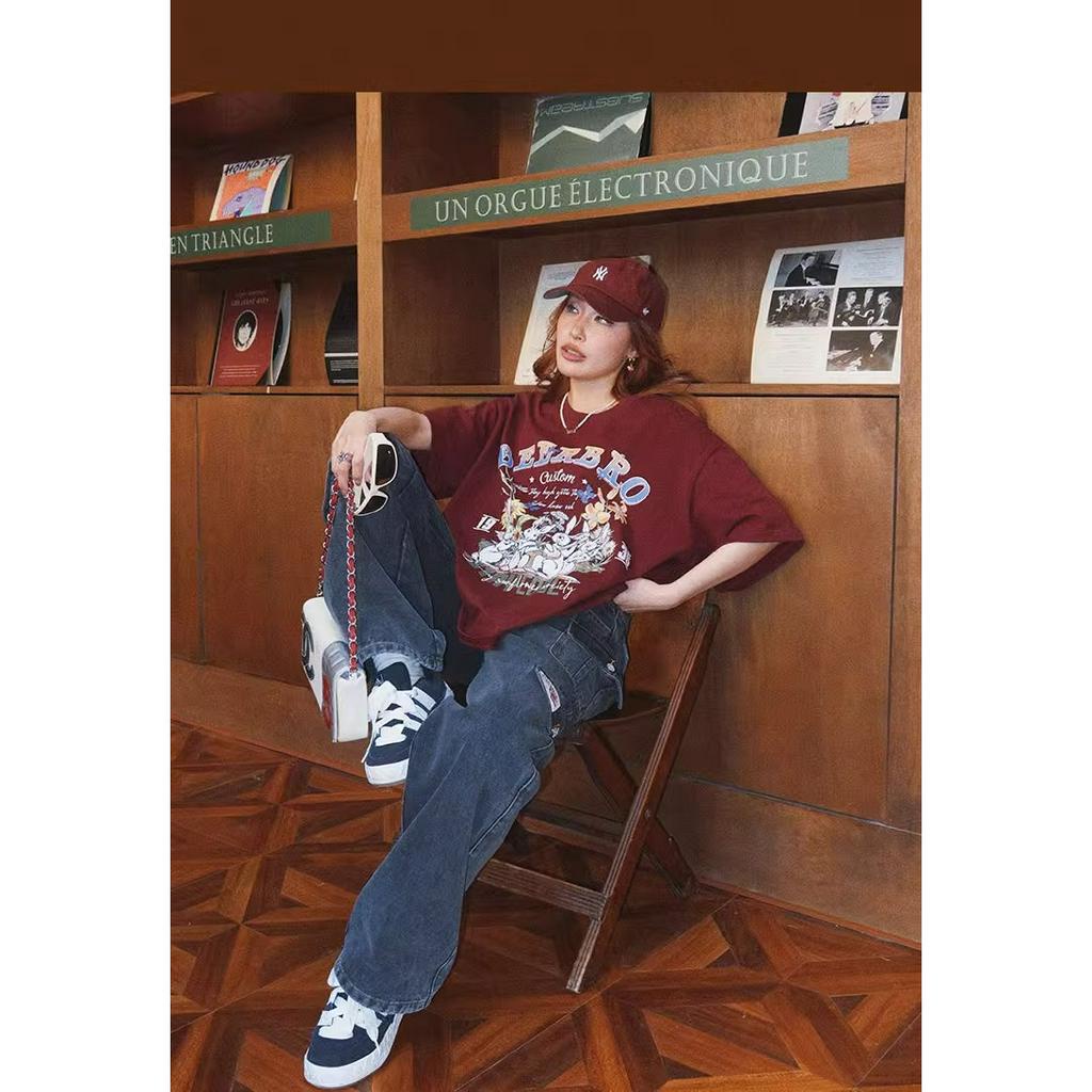 Áo Thun Tay Ngắn Dáng Rộng In Hình Thỏ Phong Cách Đường Phố Mỹ Thời Trang Mùa Hè Cho Nữ