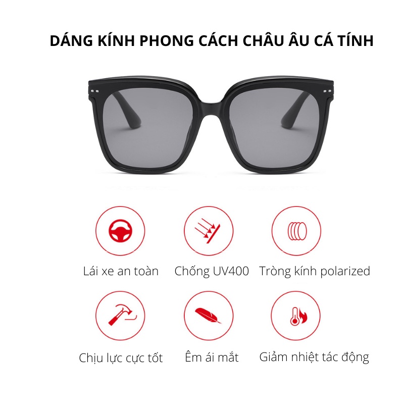 Kính gọng vuông thời trang Mắt kính râm chống tia uv400 phong cách Hàn quốc