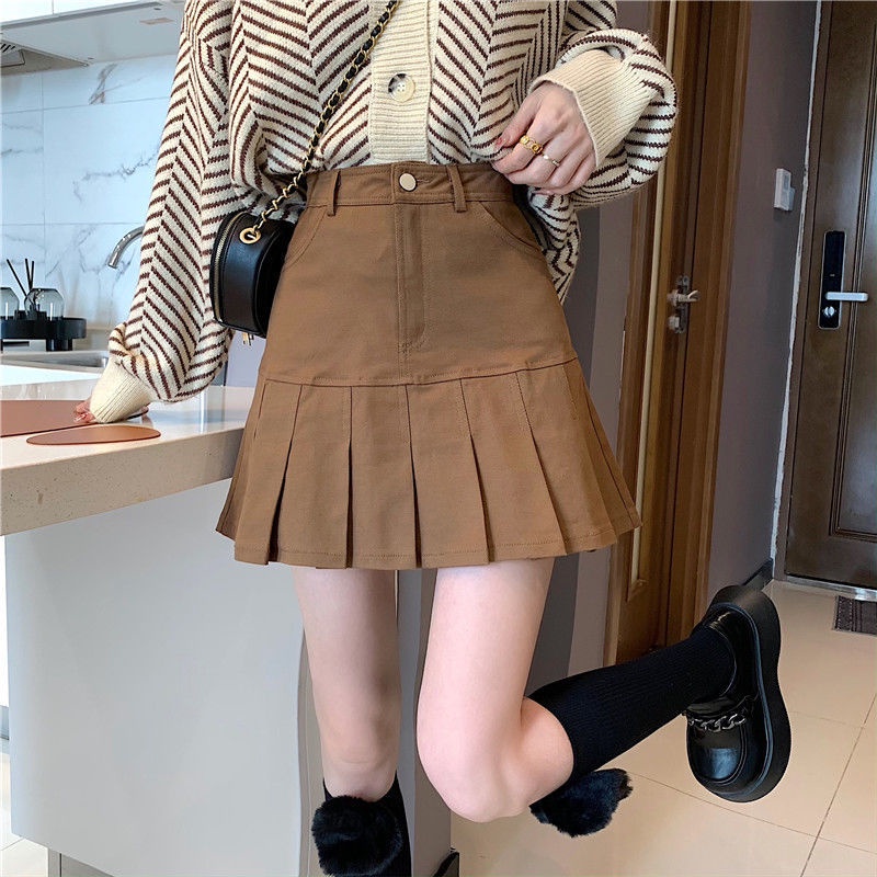 Chân váy COZOKC dáng chữ A lưng cao xếp ly xinh xắn thời trang Hàn Quốc