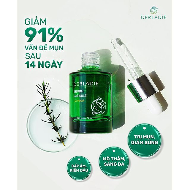 [QUÀ TẶNG KÈM] Siêu Tinh Chất Tràm Trà Giảm Mụn Sau 14 Ngày Derladie Herbal Ampoule For Blemish 30ml