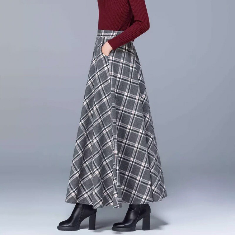 Chân váy dạ nữ thời trang phối kẻ kiểu dáng trẻ trung quyến rũ QCNP431