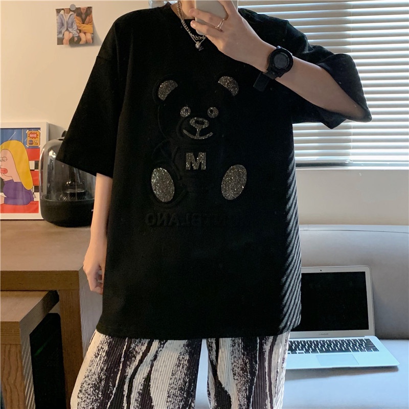 Áo Thun Ngắn Tay Họa Tiết Gấu Thời Trang Hàn Quốc