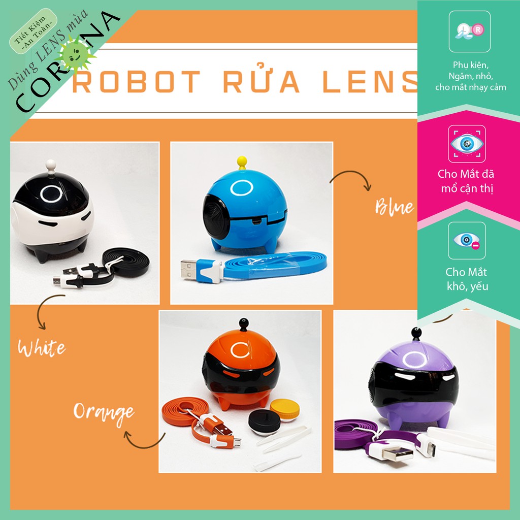 [𝗥𝗨̛̉𝗔 𝗟𝗘𝗡𝗦] Robot - Máy rửa lens đa năng chạy bằng pin (Cáp sạc USB +Full bộ dụng cụ đeo lens)