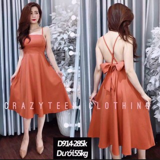 Đầm lụa xoè 2 dây cột nơ lưng kèm mút