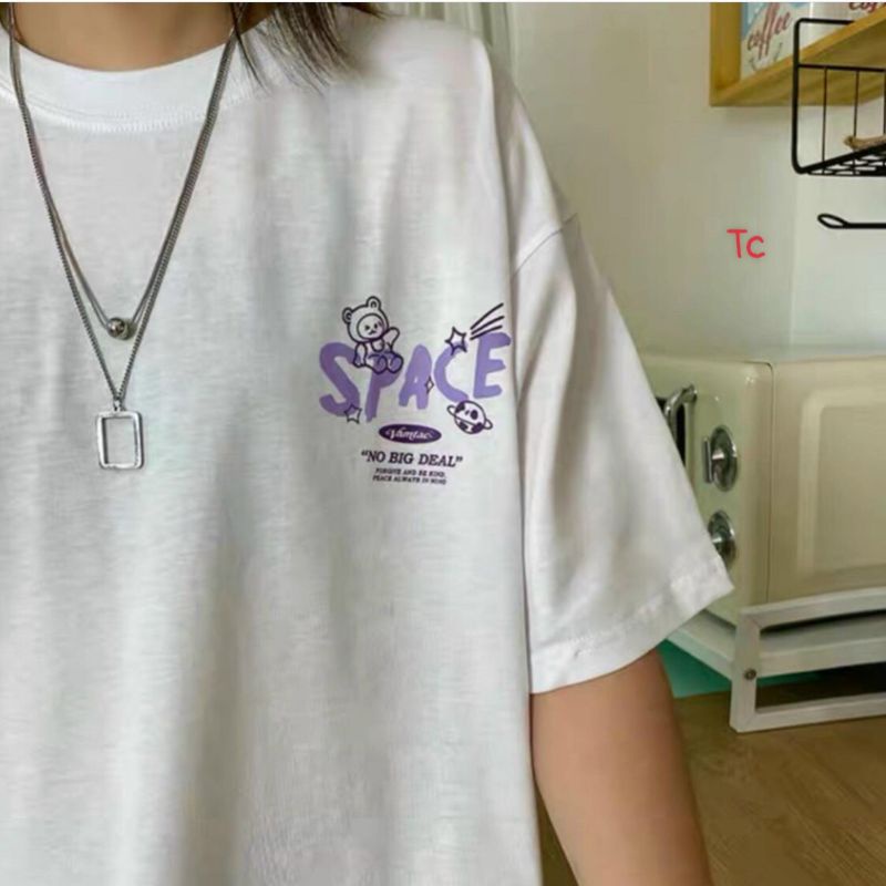 Áo Thun Tay Lỡ Unisex In Hình Gấu Thỏ Space , Áo Phông Form Rộng Nam Nữ (Kèm Ảnh Thật)