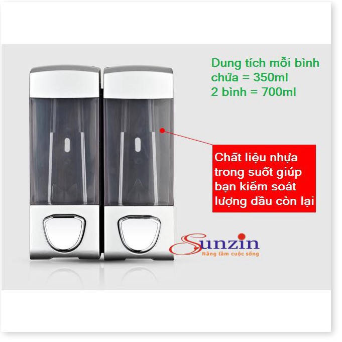 Hộp đựng nước rửa tay, rửa chén gắn tường đôi SZ02, nhựa plastic