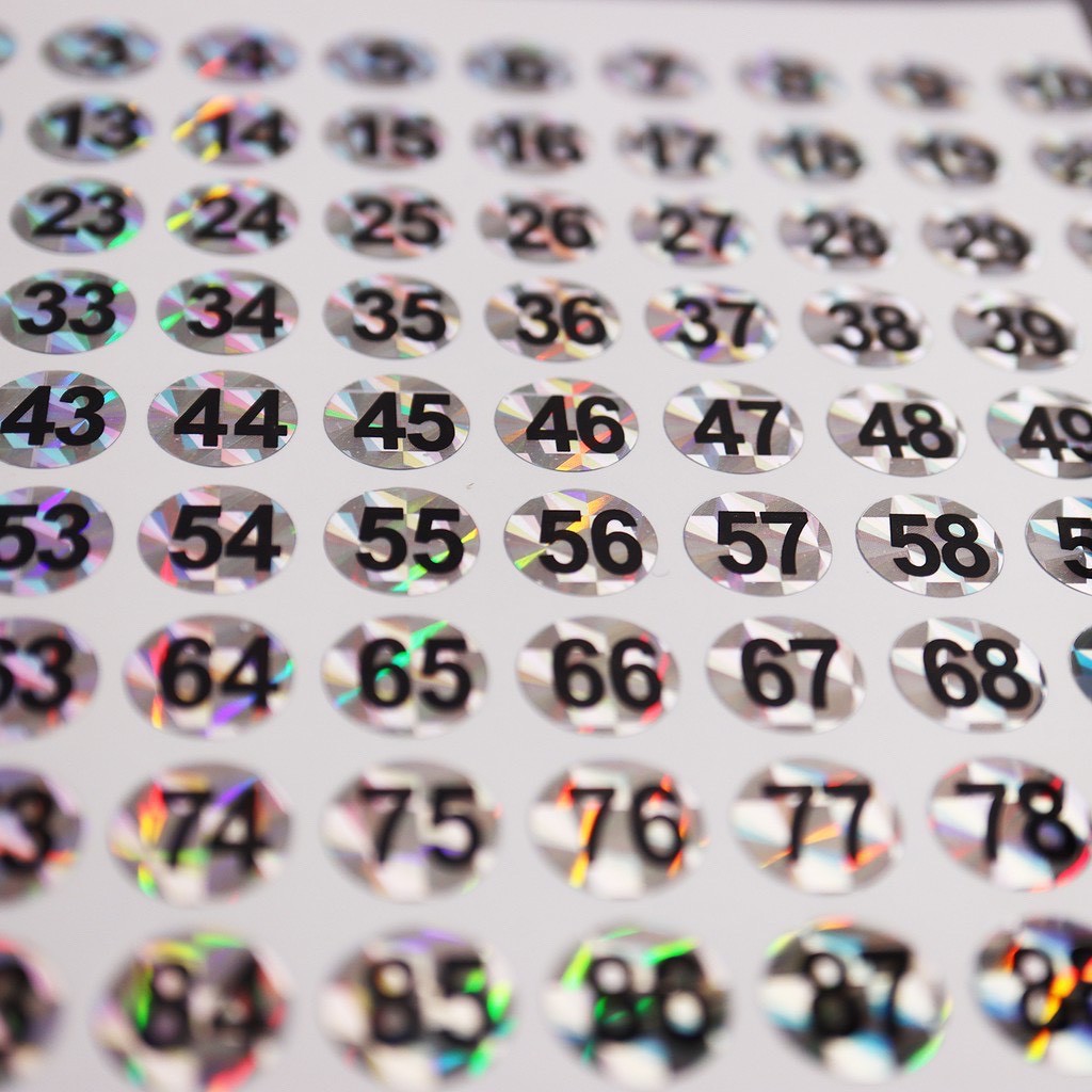 Tem số dán chai sơn, tấm dán nắp từ 01-100