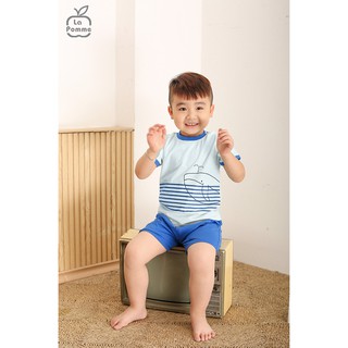Bộ q.a cộc tay vải modal sợi tre cao cấp bé trai bé gái cá voi phun nước La pomme SS175