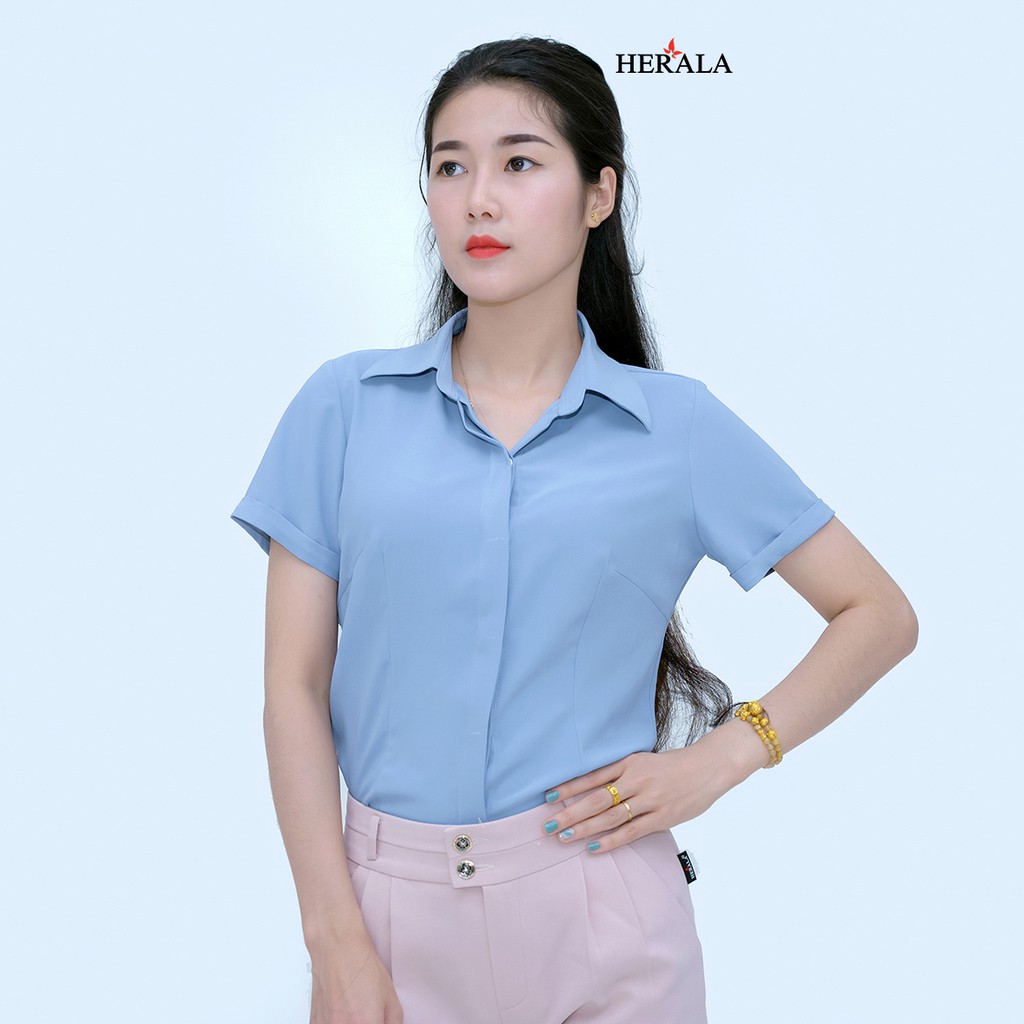 Áo sơ mi nữ thời trang Herala thiết kế cổ đức sang trọng thanh lịch VP73