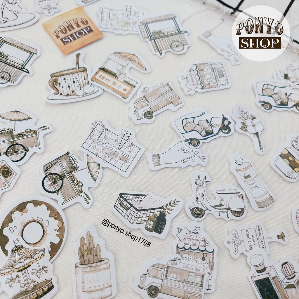 🖤 Hộp 46 sticker nhãn dán Sketch book trang trí Srapbook