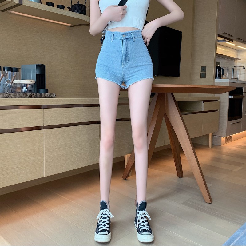 Thời Trang Quần Short Jeans Lưng Cao Ống Rộng Cá Tính Cho Nữ