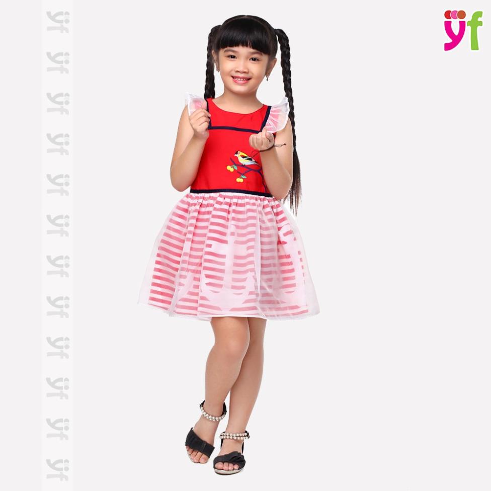 Đầm xòe công chúa cho bé YF thêu chim xinh xắn từ 10-17KG - 7DX129 CTa