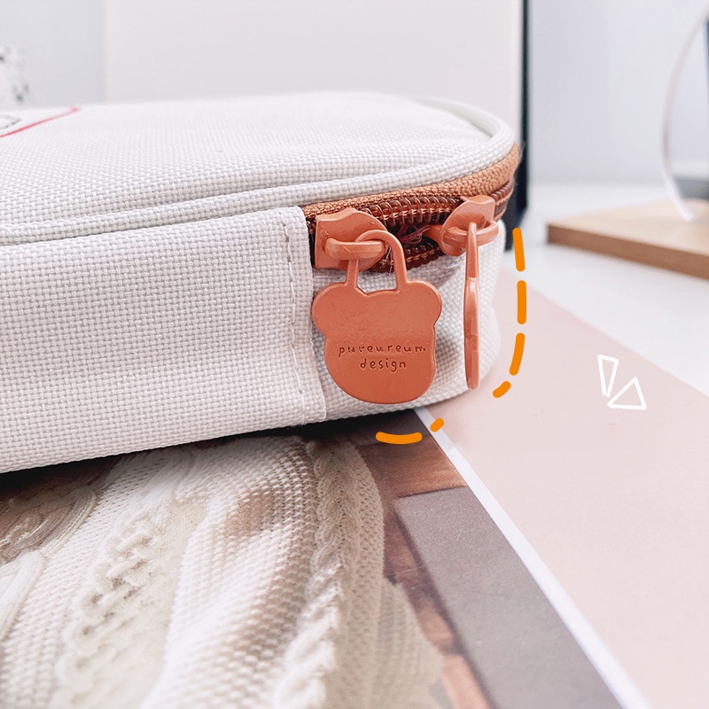 Túi Đựng Bút Bằng Vải Canvas Cỡ Lớn In Hình Gấu Hoạt Hình Dễ Thương