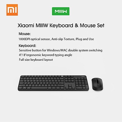 Set bàn phím và chuột không dây XIAOMI MIIIW Wireless Keyboard Mouse Set B03 104 Keys 2.4G IPX4