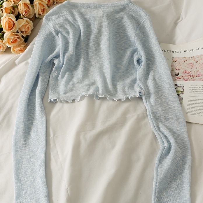 NUZIRO  Áo cardigan  mỏng che nắng dáng ngắn cổ thắt nơ phong cách Pháp màu sắc xuyên thấu thời trang cho nữ