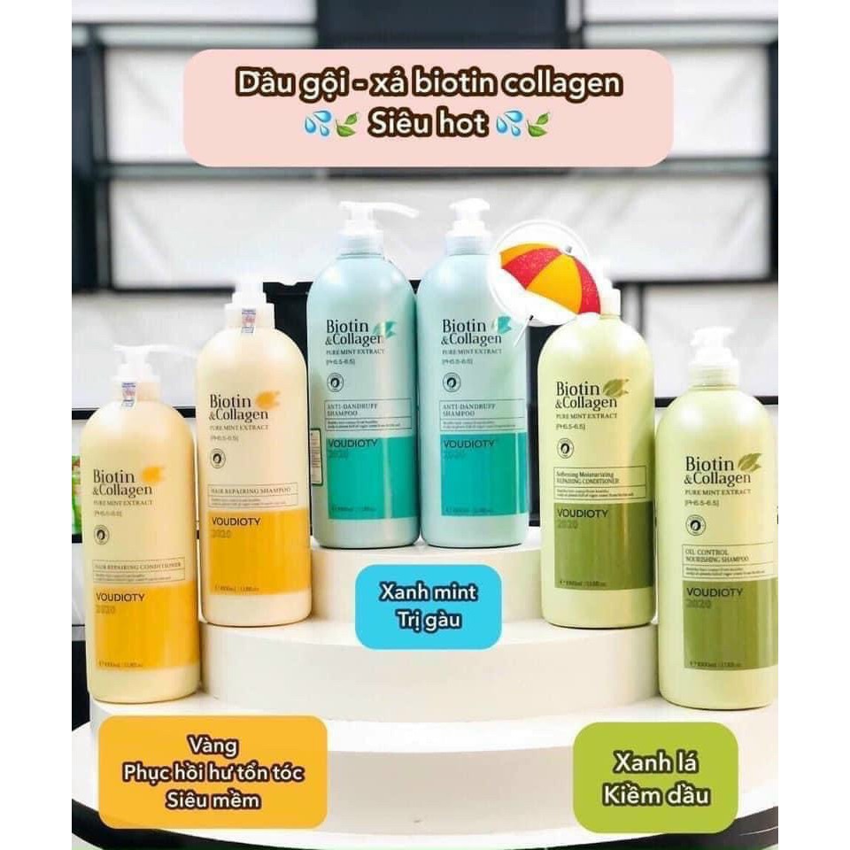 [CHÍNH HÃNG] Cặp Dầu Gội Xả BIOTIN &amp; COLLAGGEN Mẫu Mới TRẮNG, XANH, VÀNG 1000mlGIÁ RẺ VÔ ĐỊCH