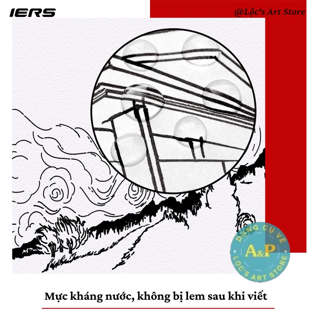 [Lộc's Art Store] Bộ 9 Cây Bút Đi Nét / Bút Kim IERS Mực Đen Kháng Nước (Pigment Liner IERS 9 PCS)