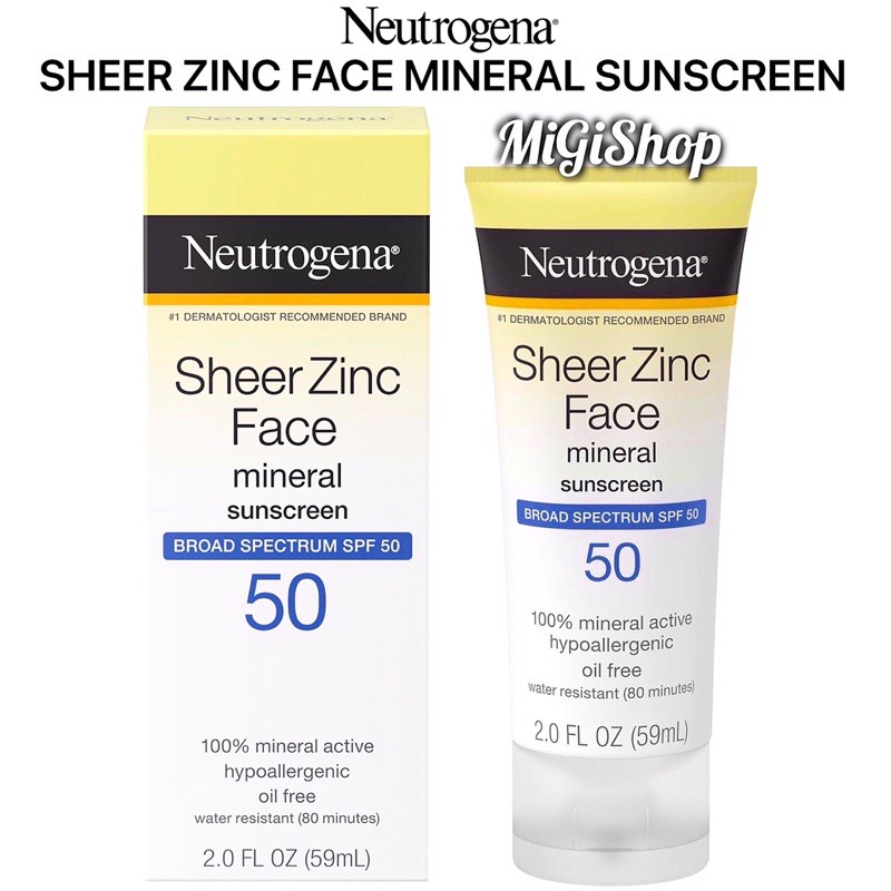 [Hàng Mỹ] Kem Chống Nắng Cho Da Mặt Neutrogena Sheer Zinc Face Mineral Sunscreen SPF50 59ml