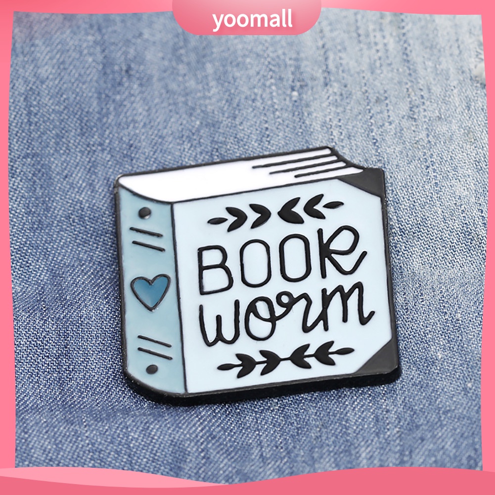 YOML✔Fashion Women English Letter Book Worm Badge Brooch Pin Clothes Jewelry Decor