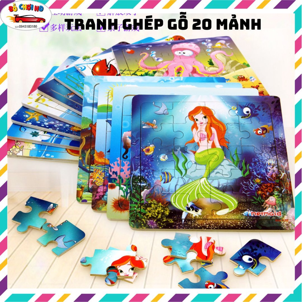 Tranh ghép hình cho bé, ghép hình cho bé bằng gỗ 20 mảnh, đồ chơi phát triển trí tuệ
