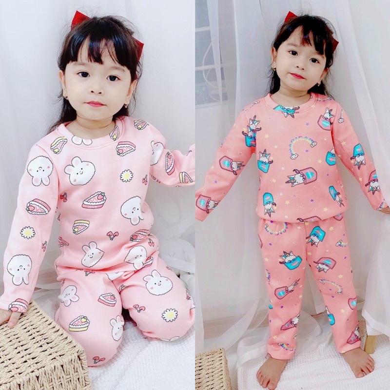 Bộ quần áo nỉ lót lông dài tay cho em bé gái, bé trai, bộ ấm trẻ em cao cấp dày dặn