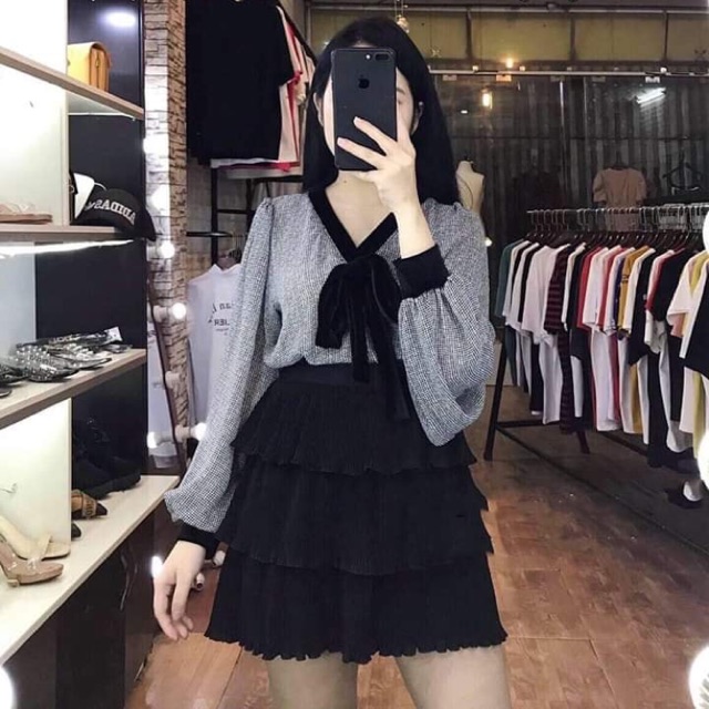 áo sơ mi cổ nhung nơ