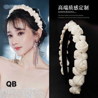 Bờm vải cài tóc hoa hồng tiểu thư