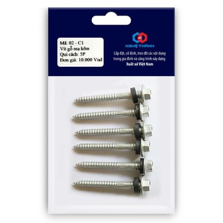 Vít gỗ đầu lục giác mạ kẽm  với ron long đền kèm cao su EPDM