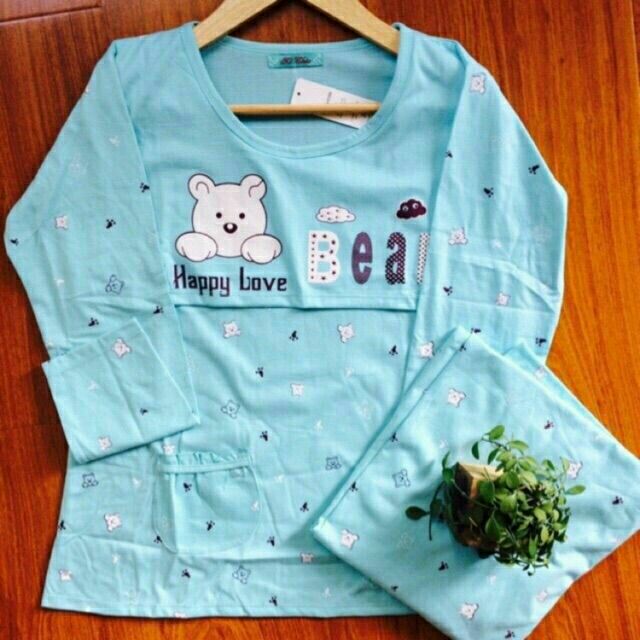 Bộ cotton cho mẹ bầu, sau sinh, bộ quần áo dài tay gấu Bear mềm mịn