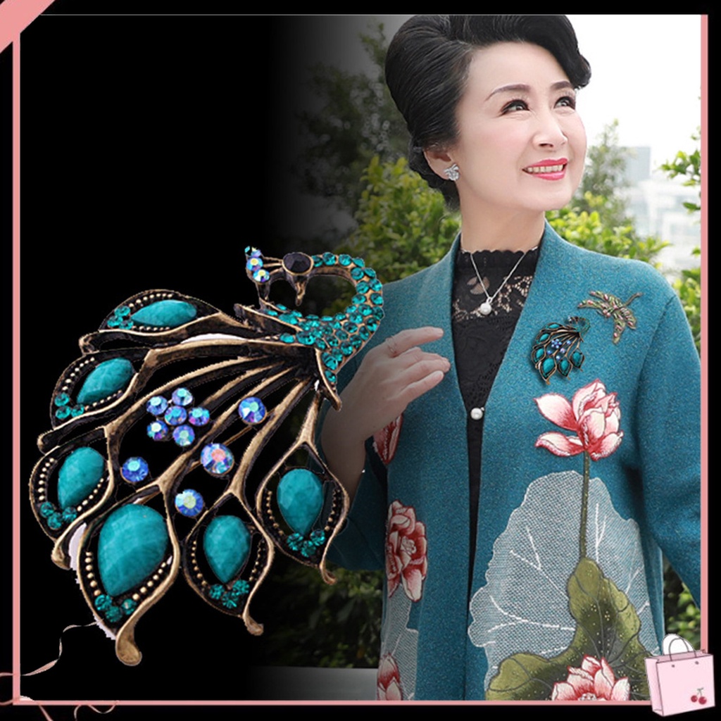 Cài Áo Hình Con Công Đính Đá Bằng Hợp Kim Thời Trang