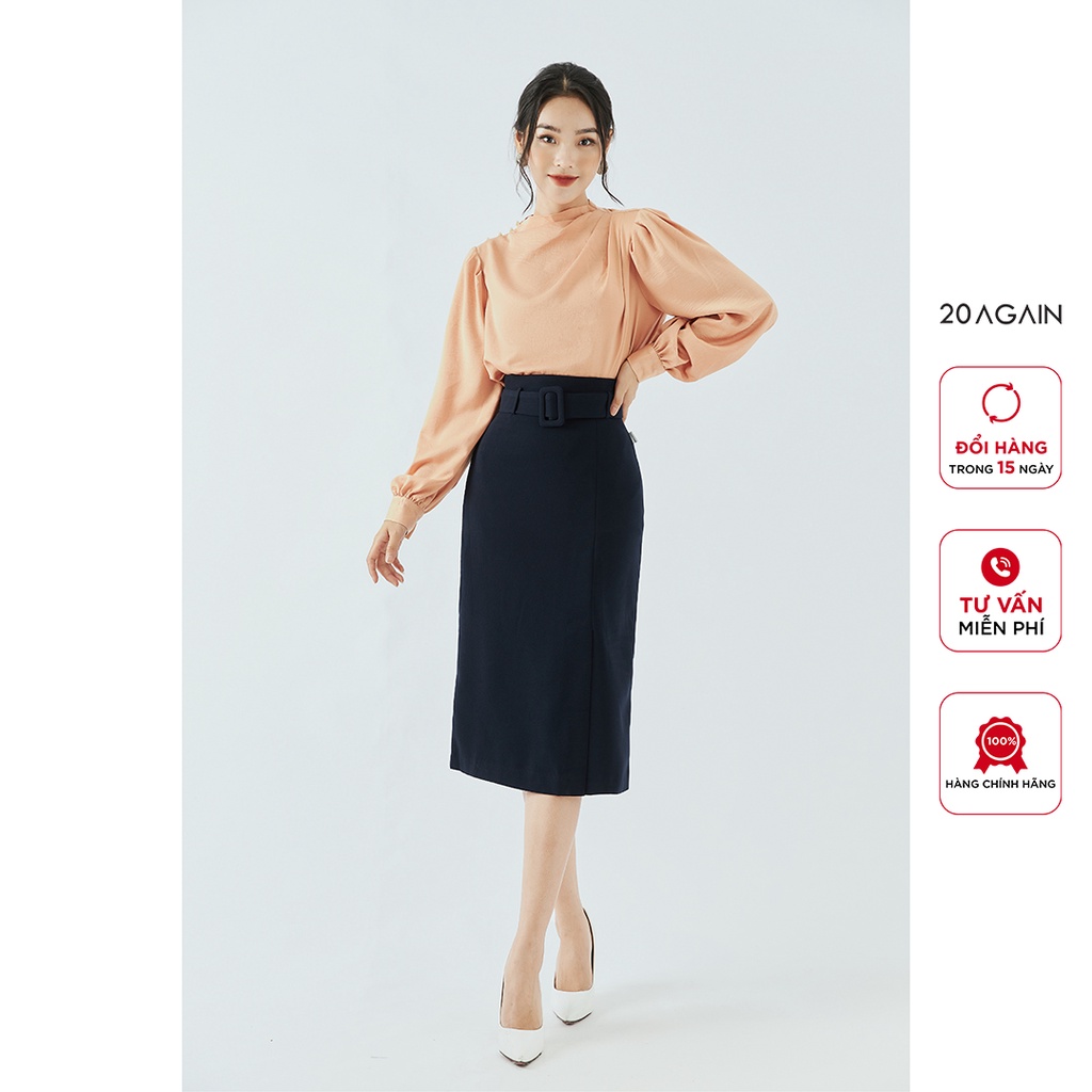 Áo sơ mi nữ dài tay cổ đổ 20AGAIN, thiết kế tay bồng ASA1109