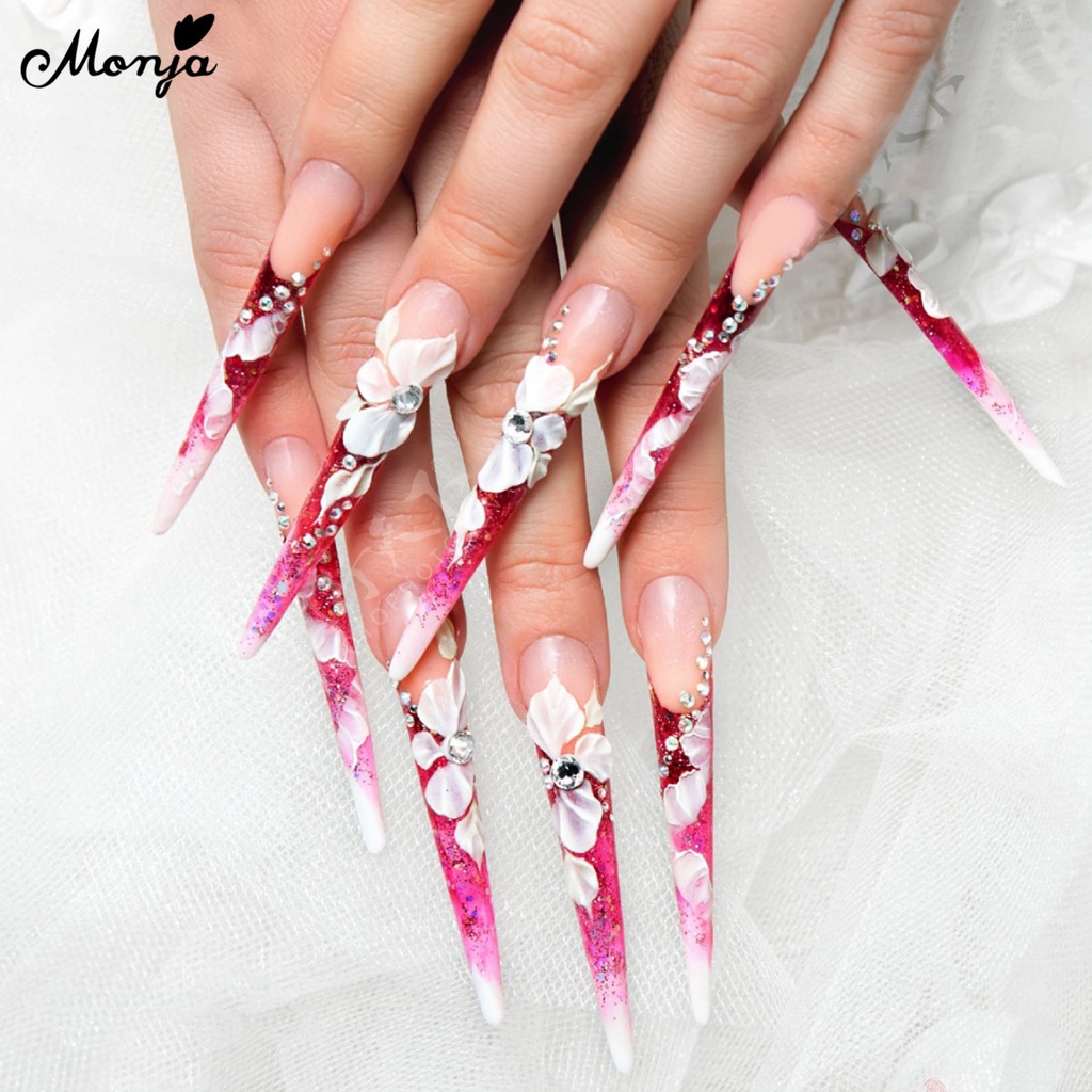 [Hàng mới về] Cọ Vẽ Khắc Họa Tiết Hoa Trang Trí Móng Nghệ Thuật Monja Bột Acrylic Lỏng Tay Cầm Màu Trắng